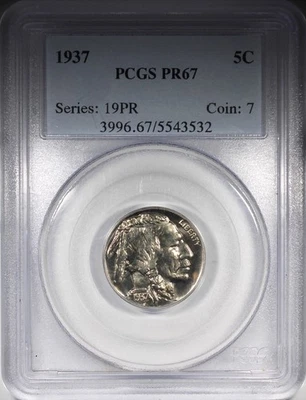 1937 Prueba Buffalo Nickel PCGS PR67 Alto Grado Atractivo 5C Foto 1 de 4