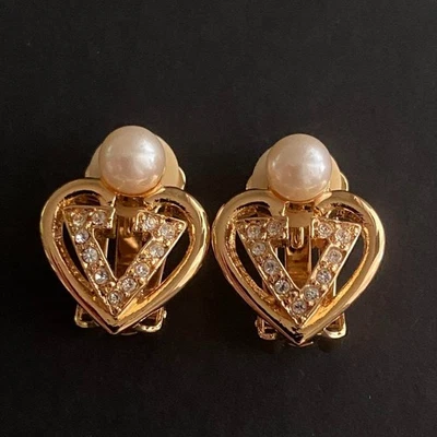 Pendientes VALENTINO Perla Estrás Corazón Dorado Usados Foto 1 de 4