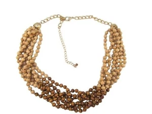 Collar Multi Hilo Marrón y Beige Madera Cuentas con Cadena Ajustable - Imagen 1 de 9