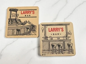 Vintage Larrys Bar Coasters Set Of 2 with Illustrated Designs Man Cave Decor - Picture 1 of 7