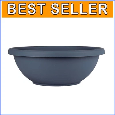 优雅的 24 英寸浅花盆 - 耐用石板蓝色锅带排水溶液 — 第 1/4 张图片