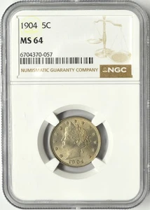 Liberty Head V 1904 níquel 5C graduación profesional MS 64 - Imagen 1 de 2