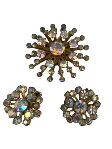 Vintage Unsigned AB Rhinestone Brooch Set (A7895) - Picture 1 of 5
