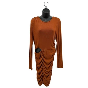 Walter Baker Minikleid gerafft Cutout Rippstrick WMN L braun #W6596 langarm - Bild 1 von 12