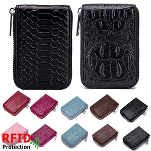 Women Genuine Leather Credit Card Wallet with Zipper Case Holder Security RFID - Picture 1 of 26