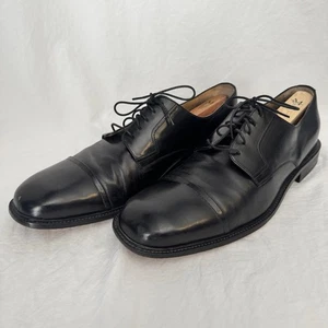 Sz 14 M JOHNSTON & MURPHY Men's Shoes Cap Toe Derby Blucher Black Leather NICE! - Picture 1 of 10