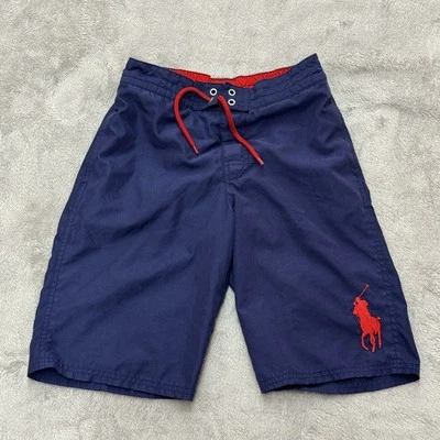 Pantalones Cortos de Natación Polo Ralph Lauren Niños Grandes Azul Marino Rojo Big Pony Cordón Malla Foto 1 de 4