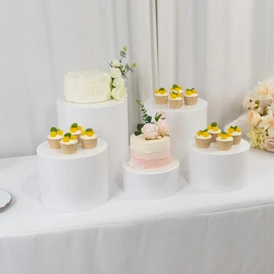 5 CAJAS DE EXHIBICIÓN DE SOPORTE PARA PASTELES Acrílico BLANCO Centros de mesa de boda con pedestal elevador Foto 1 de 4