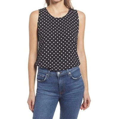 NUEVO HALÓGENO $39 Cuello Redondo Tejido Shell Top Negro Marfil Punto Aire XS Foto 1 de 4