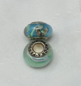 2 Stck. Authentische Pandora Murano Glas 925 Sterling Silber Charm Perlen - Bild 1 von 8