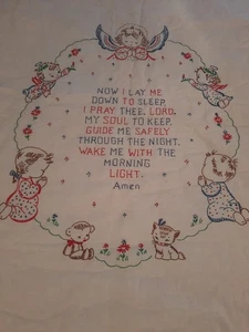 Precious Vintage Hand Embroidered Baby Nursery Bedtime Prayer Quilt Angels Baby - Picture 1 of 10