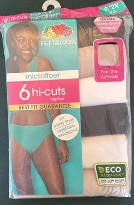 Fruit of the Loom Women's 6 Pair Microfiber Underwear Hi-Cut  Size 9/2XL - Image 1 of 4