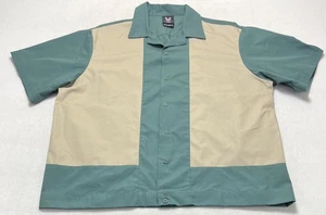 Hilton Bowling Retro Mens Green/Khaki Short Sleeve Button Up Shirt Size Large - Picture 1 of 3