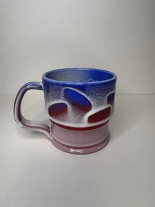 Pinfeather Art Studio Handarbeit Keramik Becher rot weiß blau Tropfglasur Michigan - Bild 1 von 6