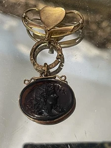Antike viktorianische Poseidon & Amphitrit Intaglio Glas Gold gefüllt Charm Brosche - Bild 1 von 6