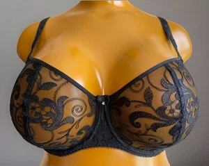 Fantasie Underwired Bra, Black Ultra Sheer Floral Embroidered, UK 38F, New Tag - Picture 1 of 17