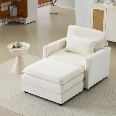 Sofá nube de felpa de 54": sofá individual modular + otomano con cushi de chenilla beige de 22" Foto 1 de 4