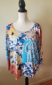 Alfred Dunner Women's Plus 3X Collar Embellished Top 3/5 Sleeve Floral Multi - Picture 1 of 17