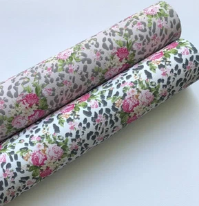 PACK OF 2 "ANIMAL PRINT FLORAL" CANVAS PRINTED FABRIC SHEETS TO MAKE HAIR BOWS - Picture 1 of 1