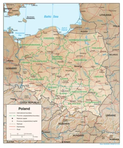 Impresión de póster de mapa fisiográfico de geografía física de Polonia país nación - Imagen 1 de 1
