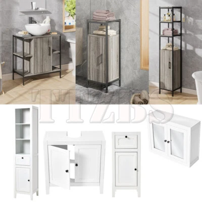 LIFELOOK Bathroom Storage Cabinet Floor Standing Tallboy Cabinet Mirror Door Unit Shelves