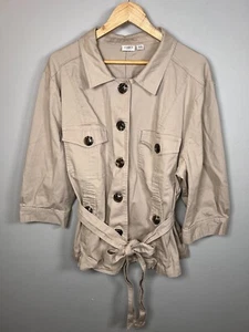 Cato Safari Utility Jacket Beige Khaki Belted Button-Up Casual 3/4 Sleeve 26/28W - Picture 1 of 8