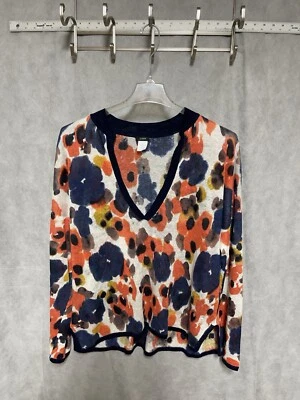 J Crew Sweater Women M Floral Linen Tunic Top Cottagecore Artsy Resort Oversized - Image 1 of 4