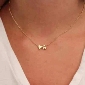 Tiny Heart Initial Pendant Necklace for Women Gold or Silver Tone Chain - Picture 1 of 32