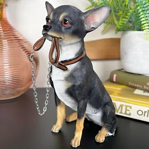 Chihuahua Dog With Lead Ornament Black Resin Walkies Ornament Home Puppy Gift - Picture 1 of 7