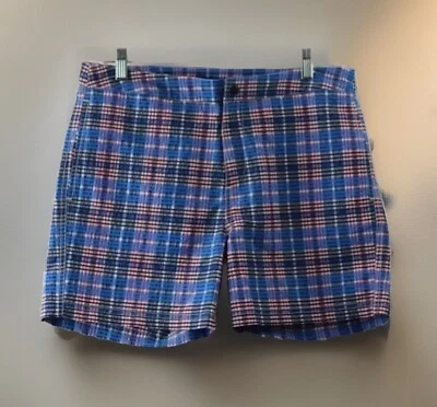 NUEVO NUEVO CON ETIQUETAS Pantalones Cortos Para Hombres Bugatchi Rojo y Azul a Cuadros Texturizados Ligeros Talla 34 Foto 1 de 4