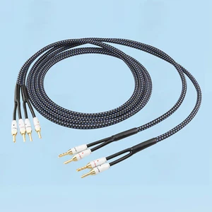 Pair OCC Silver Plated Speaker Cable with Banana Spade Gold Plated Connector - Picture 1 of 13