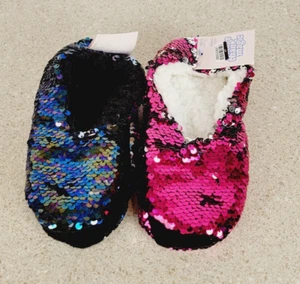 Girls' Flip Sequin Slipper Socks XS/S Pink & Navy - More Than Magic - 2 Pair - Picture 1 of 6