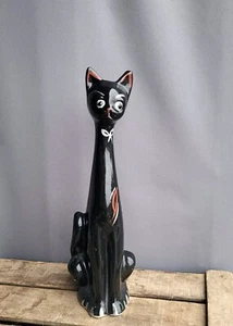 De colección MCM Mid Century Negro Brillante Cuello Largo Gato Cuchara Cabeza Gatito Kitsch - Imagen 1 de 10