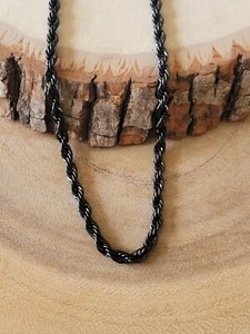 Stainless Steel Rope Chain Necklace - Rope Chain Biker 4mm Necklace Black Plated - Picture 1 of 3