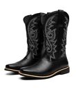 Mens Cowboy Western Style  Boots Embroidered Leather Boots  Plus Size Shoes