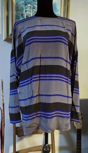 NWOT Women's Size 12 Gray Striped 100% Silk Top By Linda Allard Ellen Tracy - Picture 1 of 8