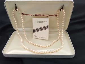 48" GENUINE MALLORCA SPAIN ISLAND HAND KNOTTED STRING SIMULATED PEARLS BOX COA - Picture 1 of 19