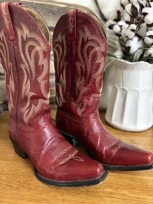 Shyanne Lucille Red Leather Western Boots Snip Toe Women’s 8M,Preowned. - Image 1 of 4