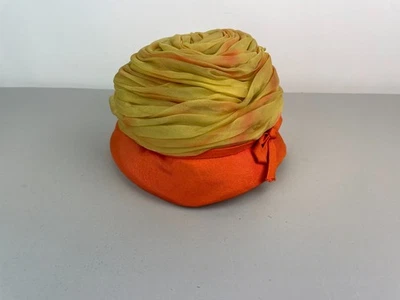 Sombrero Turbante Vintage Años 60 Boutique Naranja Amarillo Gasa 6 5/8 Foto 1 de 4