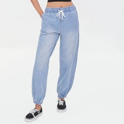 Forever 21 女式 L 码拉中洗牛仔慢跑牛仔裤弹性腰围 — 第 1/4 张图片