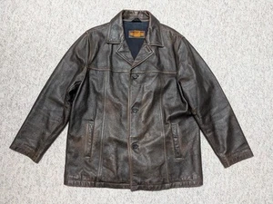 vintage 1990s car coat PATINA brown leather L supernatural BROKE-IN mad max - Picture 1 of 9