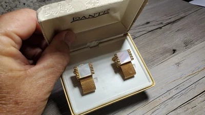 Vintage Dante MOP Pearl Gold Tone Cufflinks in Original Case - Image 1 of 4