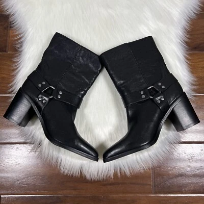 NUEVO Steve Madden Mujer Talla 8 M Cuero Negro Alessio Moto Botín Foto 1 de 4