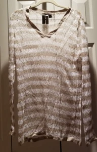 ❤❤ Tommy Bahama Leinen Pullover Langarm V-Ausschnitt beige gestreift - Bild 1 von 6