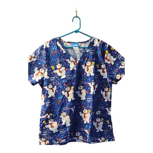 Frosty The Snowman Snow Day Large Medical Scrub Top - Picture 1 of 6