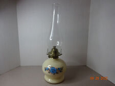 Vintage Lamplight Farms Country Blue & Pink Floral Oil Lamp Ivory Cream Base