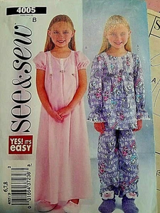 Butterick 4005 girl PJs NIGHTGOWN 6-8 chest 25-27 pattern Uncut FF 2003 - Picture 1 of 5