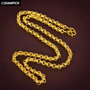 24",ROLO Chain,Baht Chain 24K Yellow Gold Plated Necklace,Handmade Jewelry Women - Picture 1 of 5