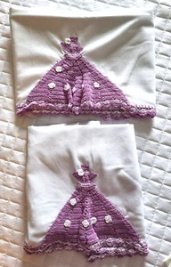 Crochet Pillowcases Lavender Crinoline Girl Queen/Full 20"x32" (2) Vintage 1960 - Picture 1 of 8
