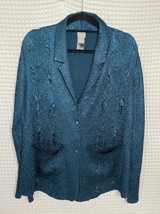 Chicos Jacket Womens 2 U.S L-12/14 Teal Blue Long Sleeve 2 Button Front Pockets - Picture 1 of 14